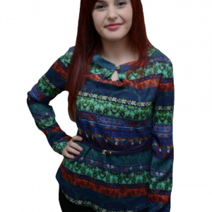 Camasa trendy cu guler mic rotund si maneca lunga, multicolor - Img 1