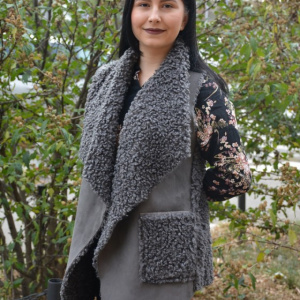 Cardigan tip vesta Xenai cu insertii de blanita pe spate,nuanta de gri inchis - Img 4