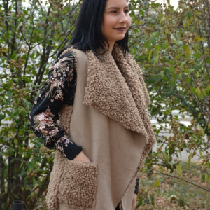 Cardigan tip vesta Xenai cu insertii de blanita pe spate,nuanta de crem - Img 6