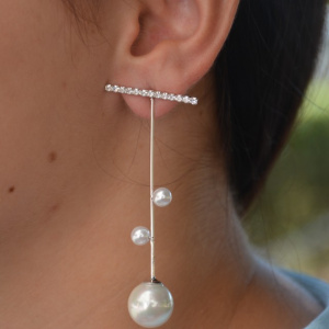 Cercei deosebiti cu forma alungita, accesorizati cu perle si strasuri - Img 5