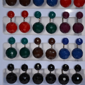Cercel in tendinte cu cristale rotunde usor mate, nuante multicolore - Img 2