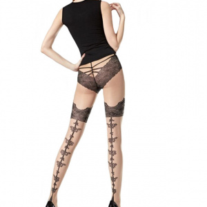 Ciorap elegant de culoarea piciorului cu model negru, de 20 DEN - Img 1