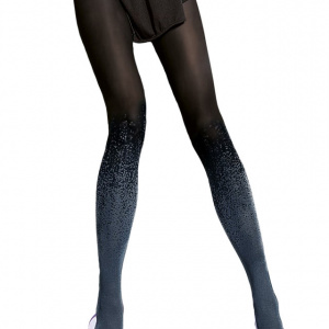 Ciorap pantalon din microfibra, culoare neagra cu model albastru - Img 1