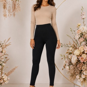 Colanți damă negri cu blăniță scurtă la interior – talie înaltă, material elastic