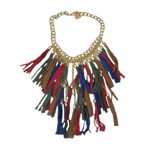 Colier chic din lant auriu cu model tip cascada de snur multicolor - Img 1