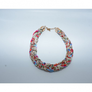 Colier damă împletit cu imprimeu floral și mărgele multicolore - Img 2