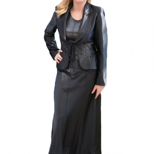 Costum de gala din saten negru cu insertii de margele si cusaturi - Img 1