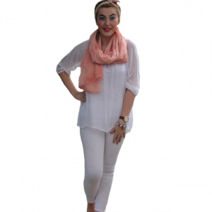 Esarfa chic brodata, culoare corai, forma simpla dreptunghiulara - Img 1