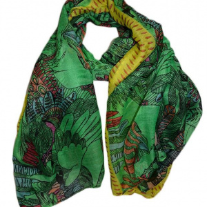 Esarfa fashion cu imprimeu de pasari mari, culoare verde inchis