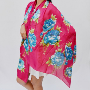 Esarfa fina cu model deosebit de culoare fuchsia,bleumarin - Img 3