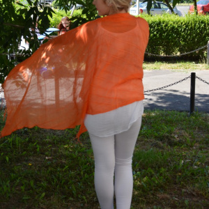Esarfa simpla cu franjuri, de culoare portocalie, design de dungi - Img 2