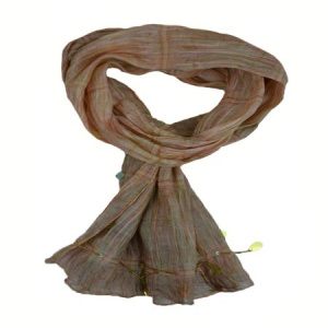 Esarfa trendy, de culoare bej, cu design de margele scurte - Img 1