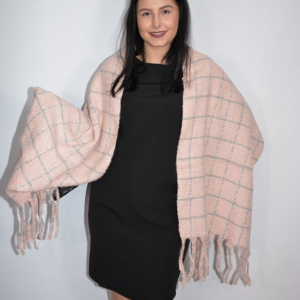 Fular dama Dalma ,model cu patratele,pudra - Img 3