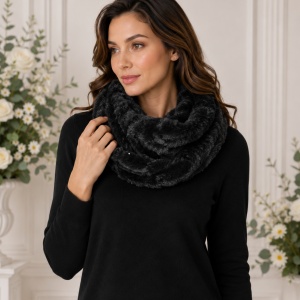 Fular Eve circular din tricot cu inertii de paiete si blanita ,nuanta de negru