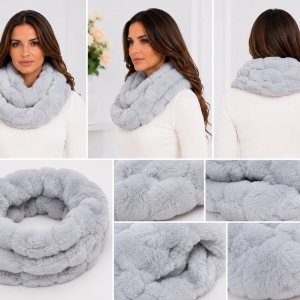 Fular Lenna cu insertii de blanita,model cilcular,nuanta de gri - Img 3