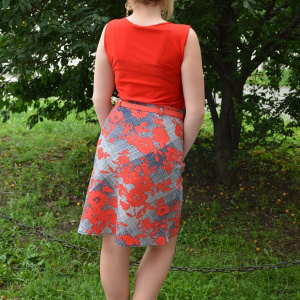 Fusta casual cu imprimeu floral de culoare corai, model drept - Img 4