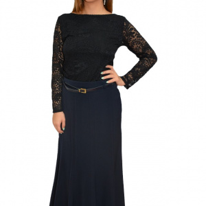 Fusta lunga, tip clos, accesorizata cu o curea, pe culoarea bleumarin - Img 1