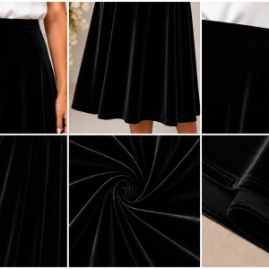 Fustă Midi Elegantă din Catifea Neagră, 95% Poliester și 5% Elastan - Img 3