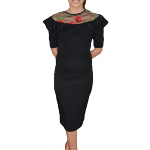 Fusta scurta cu un design simplu si talie inalta, culoare neagra - Img 1