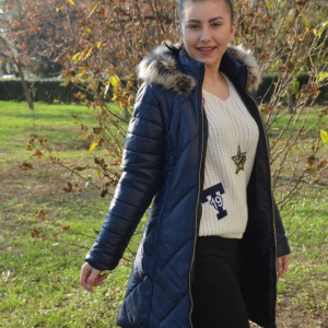 Jacheta moderna Anya ,lunga cu gluga detasabila,nuanta de bleumarin - Img 5