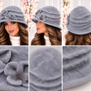 Pălărie Damă Elegantă Reglabilă – Model cu Flori Decorative, gri deschis - Img 2