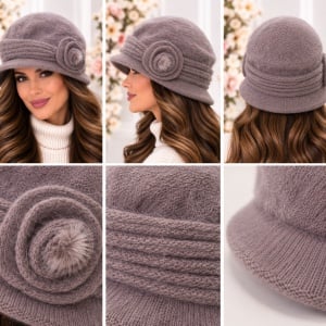 Pălărie Damă Elegantă Reglabilă – Model cu Flori Decorative, nuanta de maro - Img 2
