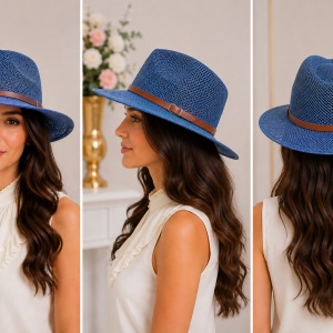 Palarie fashion, model trilby, bleumarin sau neagra, de vara - Img 3