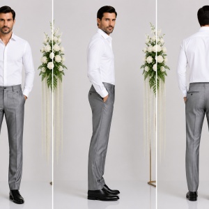 Pantalon barbati model casual, din material lucios de nuanta gri - Img 4