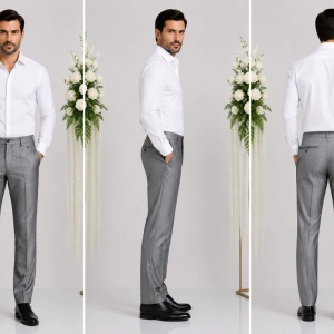 Pantalon barbati model casual, din material lucios de nuanta gri - Img 2