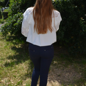 Pantalon casual de nuanta bleumarin, model lung cu dungi - Img 4