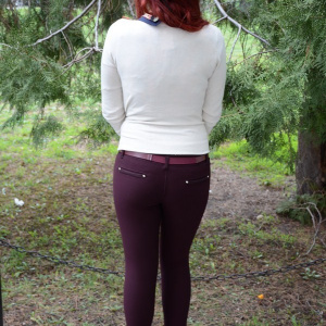 Pantalon casual, nuanta de visiniu, buzunare apretate - Img 7