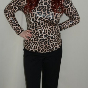 Pantalon chic, de culoare neagra, design de piele aplicata - Img 2