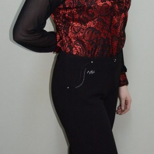 Pantalon clasic, nuanta de negru, talie medie, fermoar clasic - Img 2