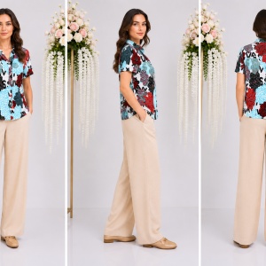Pantalon comod de vara, masura mare, culoare bej, model simplu - Img 3