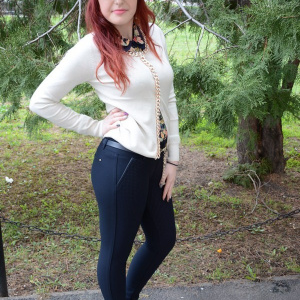 Pantalon de toamna-iarna, nuanta de bleumarin, design trendy - Img 2