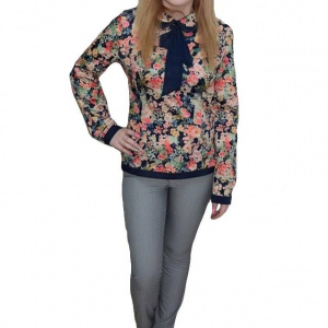 Pantalon elegant lung cu design geometric, de culoare gri - Img 1