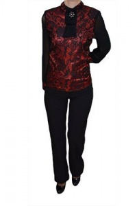 Pantalon in nuanta de negru, design floral interesant lateral - Img 8