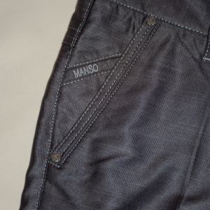 Pantalon la dunga, de culoare gri, din material cu aspect lucios - Img 4