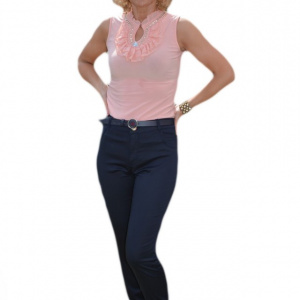 Pantalon lung de vara din material subtire, culoare bleumarin - Img 1
