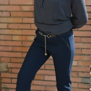 Pantalon modern, bleumarin, masura mare, din material usor elastic - Img 2