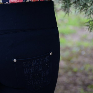 Pantalon stretch, nuanta de bleumarin, talie inalta si strasuri - Img 6
