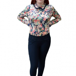 Pantalon stretch, nuanta de bleumarin, talie inalta si strasuri - Img 1
