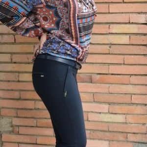 Pantalon trendy de toamnba-iarna, bleumarin cu design brodat - Img 4