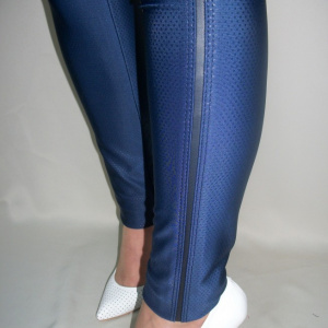 Pantaloni casual, bleumarin, model stretch, cu banda tip piele - Img 7