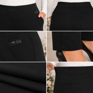 Pantaloni Damă Negri Elastici cu Talie Lată și Detalii Decorative - Img 3