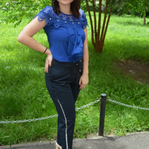 Pantaloni eleganti Tessa cu aplicatii de strasuri,nuanat de bleumarin - Img 2