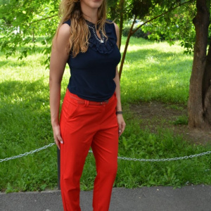 Pantaloni office Medeline cu croi drept,nuanta de rosu - Img 4