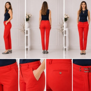 Pantaloni office Medeline cu croi drept,nuanta de rosu - Img 2
