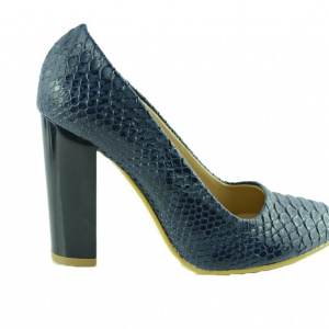 Pantof bleumarin cu model de piele de reptila iesit usor in relief - Img 5