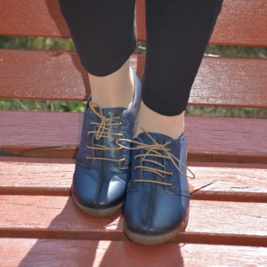 Pantof casual, negru. bleumarin din piele cu siret si talpa bej - Img 6